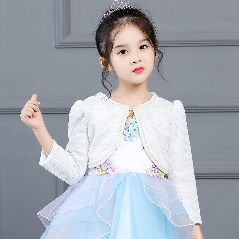 Picture of 2020 New Children's Shawl Lace Pearl Small Large Girl's Ware Shoulder Long Sleeve Coat Children's Wear Princess Small Outer Wear