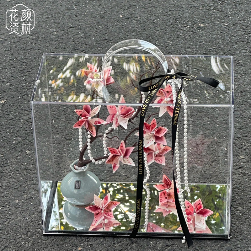 Valentine's Day Acrylic Transparent Portable Box Accompanying Gift Box Eternal Flower Flower Flower Arrange Box Flower Packaging DIY Material