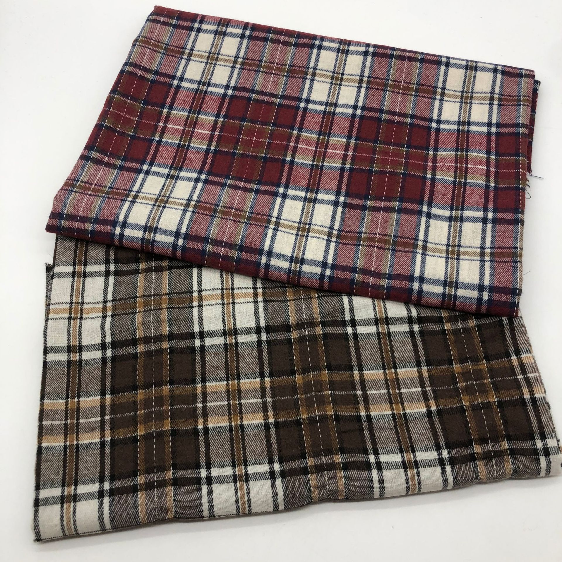 New spring and autumn polyester cotton brushed yarn dyed plaid fabric men's shirts women's trousers and skirts bags shoes and clothes flannel