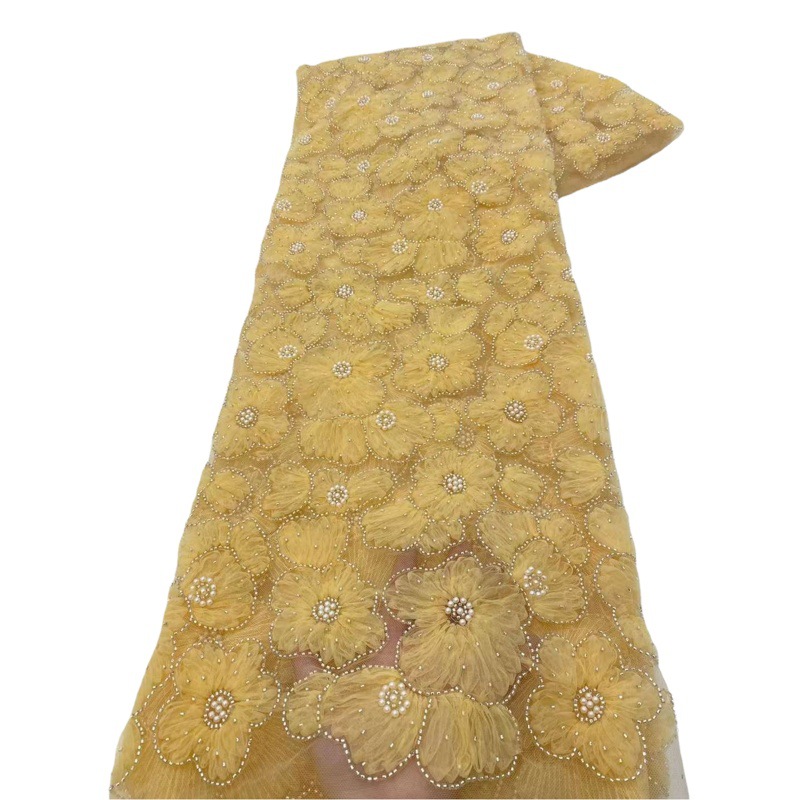 New Stereo Mesh Disc Flower Beading Embroidery Cloth Bead Tube Embroidery Wedding Dress Evening Dress Headscarf Children's Clothing Dress Fabric