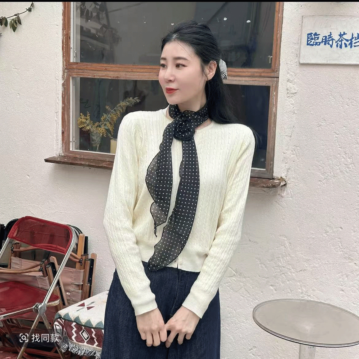 Picture of Long Poll Dot Scarf Women's Spring and Autumn Summer New All-match Three-dimensional Rose Scarf Ribbon Thin Narrow High-end Fashionable