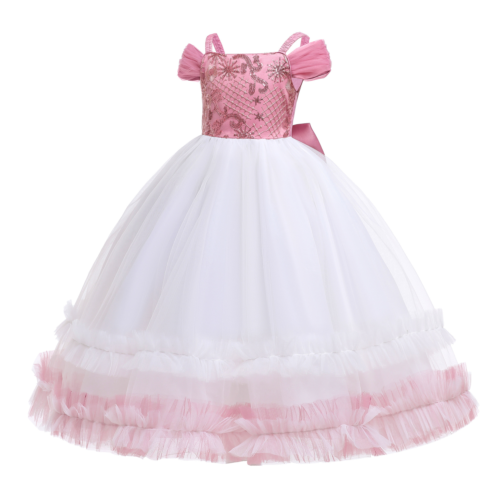 Picture of 2025 New Children's Dress Long One Shoulder Princess Dress Large Children's Side Embroidery Long Dress Stage Performance Dress