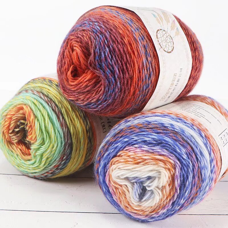 Rainbow long section wool thread 100g dazzling color gradient color hand-knitted DIY crochet shawl snood coarse wool thread wholesale
