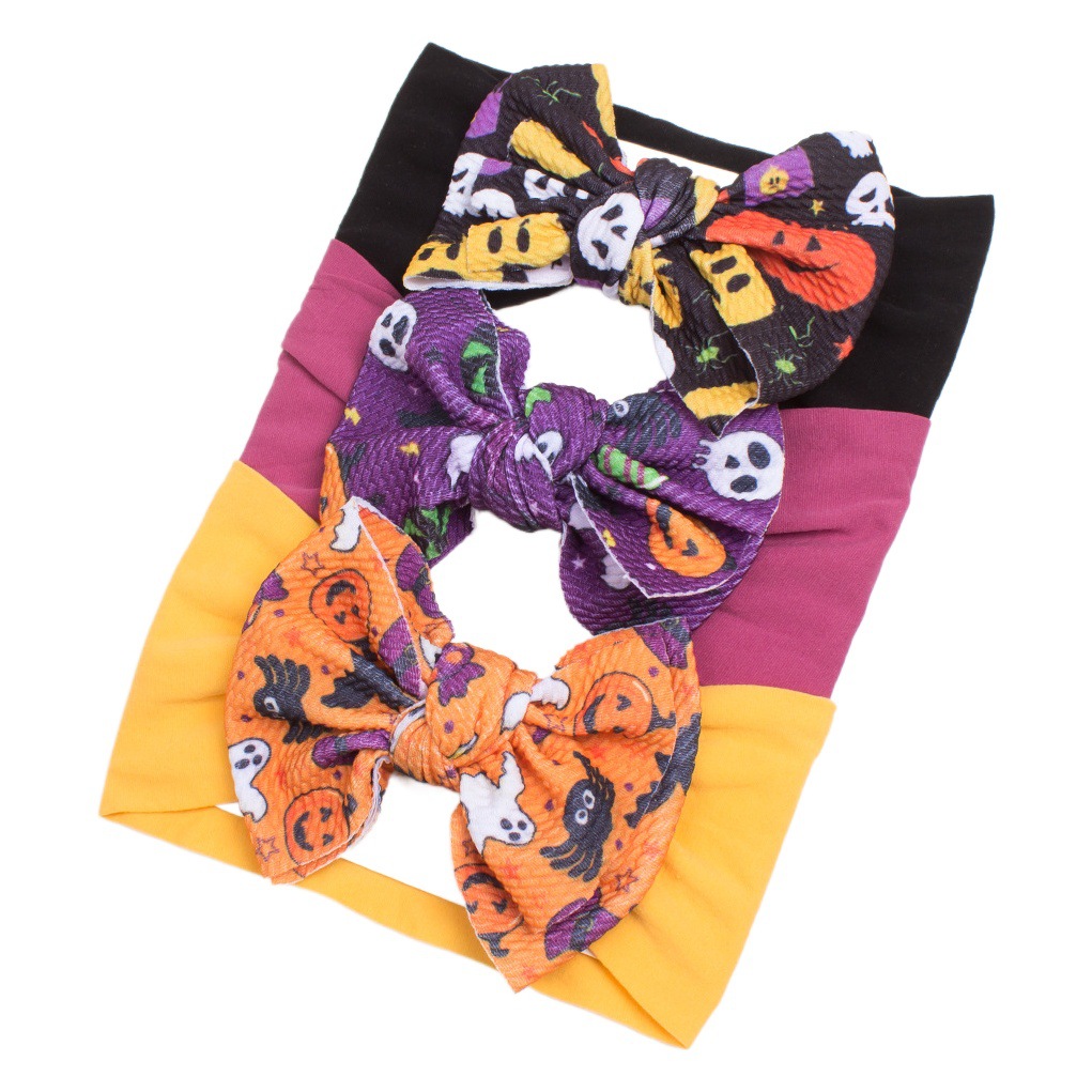 European and American New Halloween Day Baby Headband Pumpkin Head Print Bow Baby Headscarf Kidsren's Hair Accessories