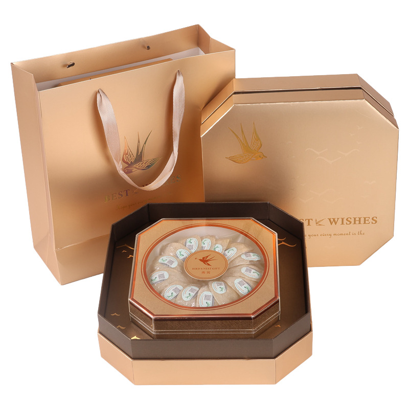 New champagne bird's nest packing box 100g 250g octagonal traceability code bird's nest bird's lamp gift box empty box