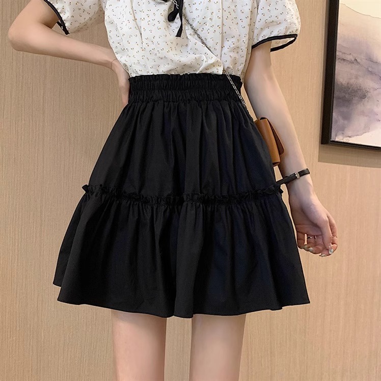 Black Umbrella Skirt Skirt Women's Summer High Waist A- Line Skirt Short Skirt 2024 New Slimming Ponte Skirt Trendy Skirt