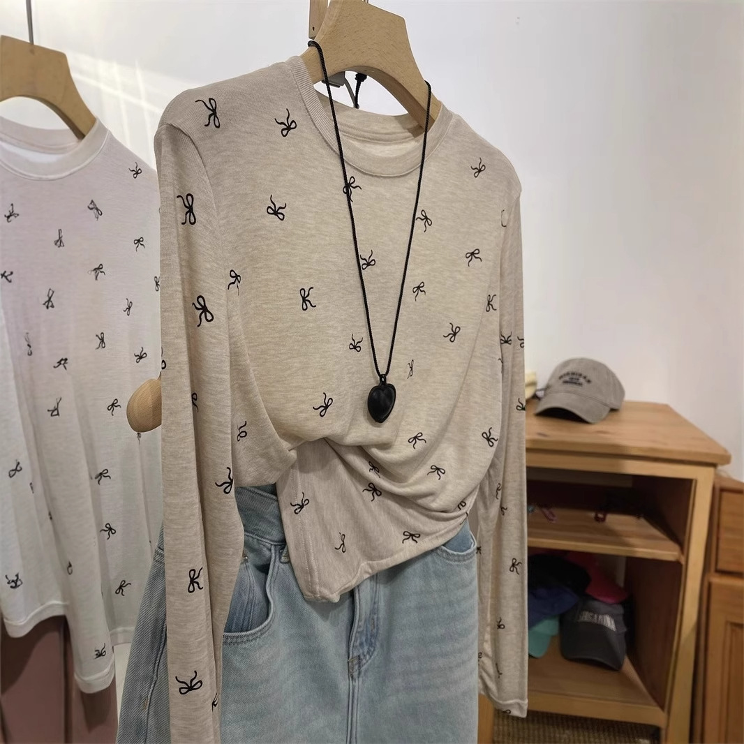 Lazy Polka Dot Sun Protection Clothing for Women 2024 Summer New Versatile Round Neck Loose Long-Sleeved T-Shirt Slimming Look Chenille