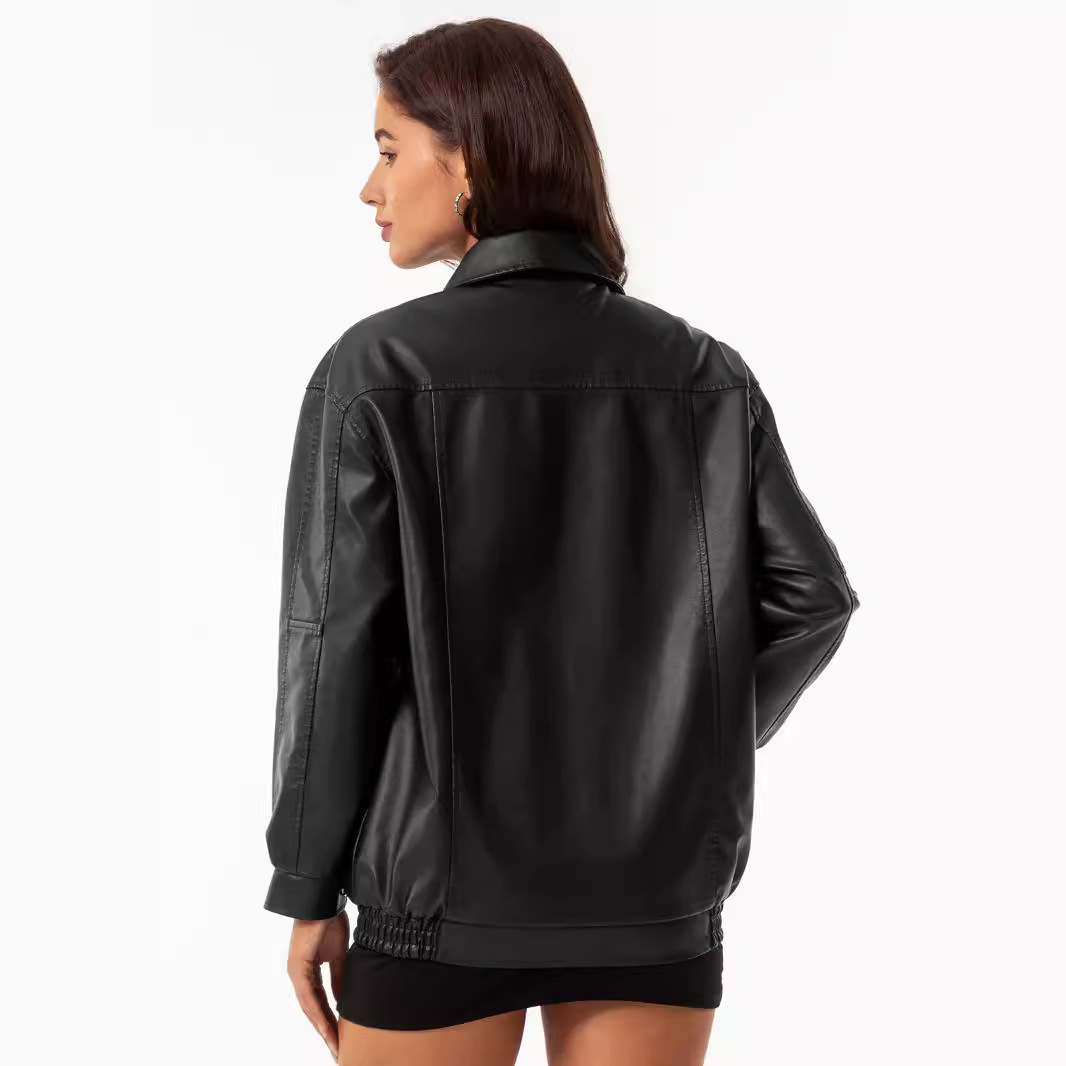 Picture of Fine leather jacket high-grade beautiful popular loose leather jacket sexy versatile spring and autumn leather jacket
