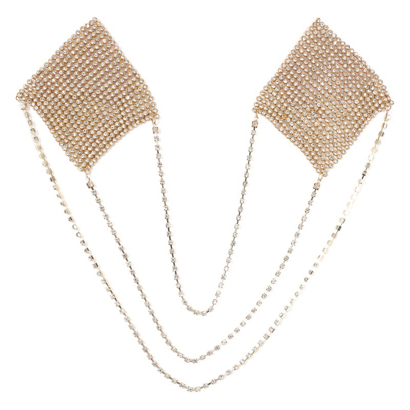 Picture of Chest Chain, High-End Accessories for Women with Big Breasts, Pure Lust Style, Square Flash Diamond Aluminum Chain, Invisible Nipple Patch, Anti-Bulge Breast Ornament Hanging Chain