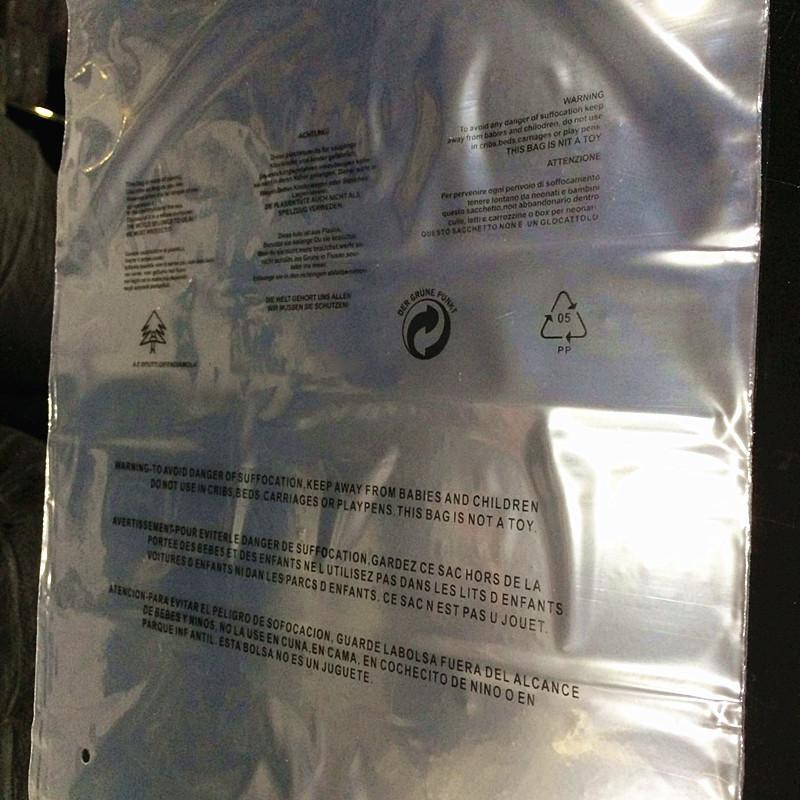 Printing warning sign transparent zipper bag clothes packaging plastic bag spring and autumn clothing bag underwear pe sealing pocket