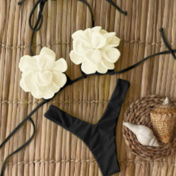 Three-point three-dimensional 3D flower low waist bikini European and American sexy split swimsuit women's 2024 new export AliExpress