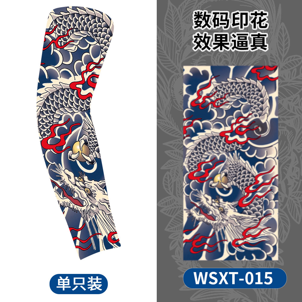 Picture of Summer Riding Sunscreen Tattoo Sleeve Simulation Tattoo Quick-drying Arm Protector Outdoor Sports Sunshade Breathable High Elastic Ice Sleeve