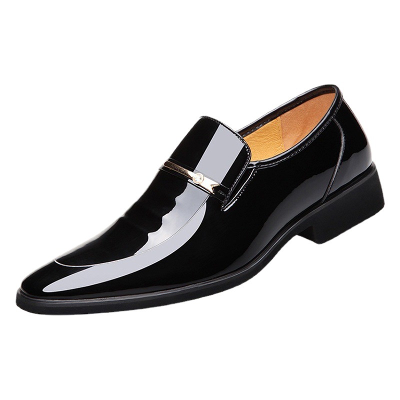 Zhengou Men's Shoes Large Size Pointed Toe Bright Leather Patent Leather Business Formal Casual Men's Leather Shoes Wedding Shoes Inner Heightening Leather Shoes