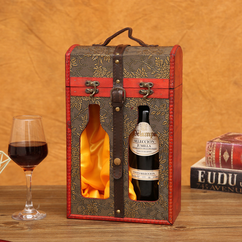 European Style Vintage Wooden Red Wine Gift Box Wine Cabinet Store Single Double Red Wine Champagne Wine Classical Gift Box