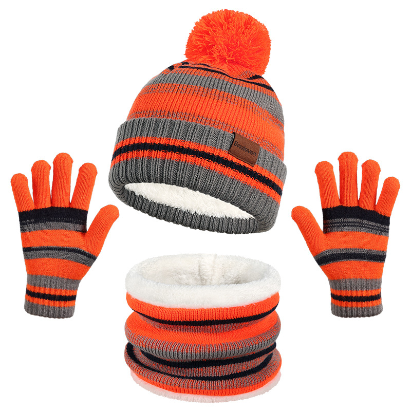 Picture of Cross-Border Children's Hat, Neck Scarf and Gloves Three-Piece Set to Heattech and Cold-Proof for Boys and Girls Winter Velvet Knitted Hat Set