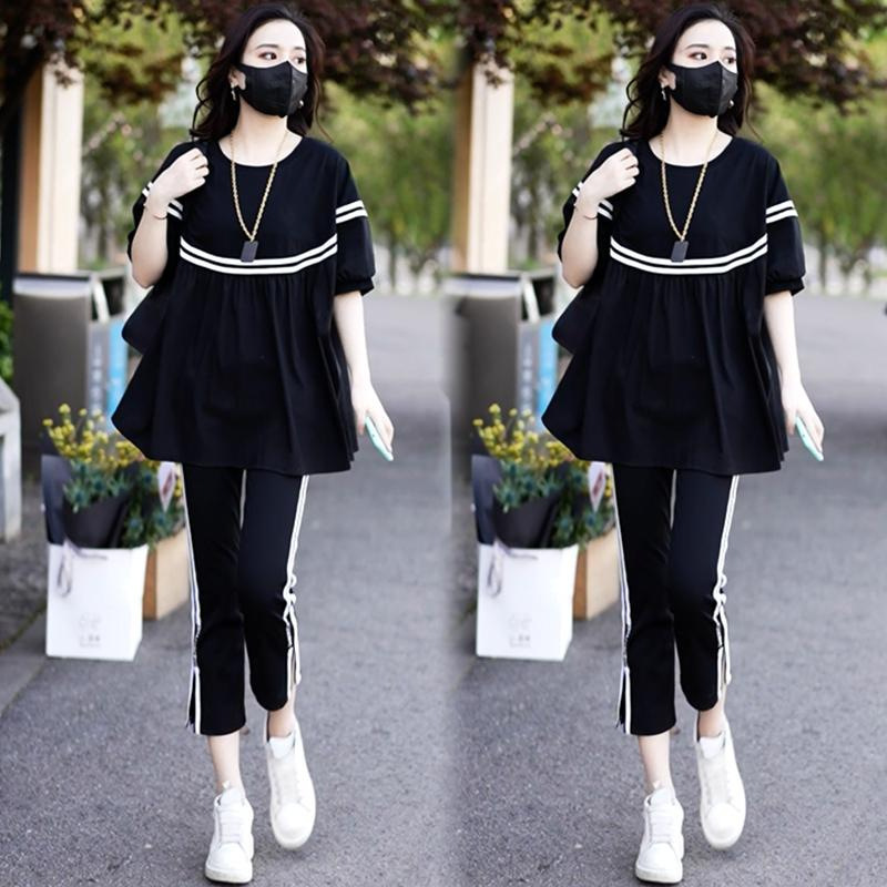2023 New Summer Two-piece Suit Women's Casual Fashionable Sportswear for Petite Fashionable Age-reducing Meat Cover