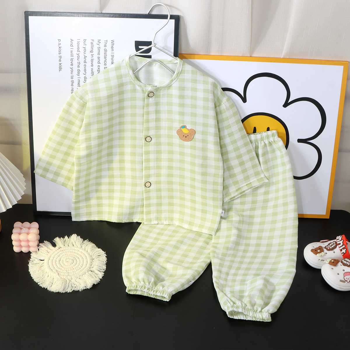 Boys and Girls Cloud Cotton Home Clothes Set Summer Cardigan Cartoon Kidsren's Pajamas Tops Pants Spring & Fall Two-Piece Set