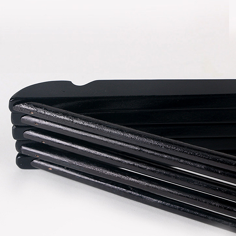 Picture of First-class flat head solid wood hanger black and white men's clothes drying rack home wardrobe clothes rack black wooden hanger wholesale