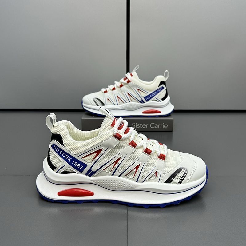 sneaker men's wholesale thick bottom high comfortable lightweight fashion shoes color matching low lace mesh breathable cross-border men's shoes