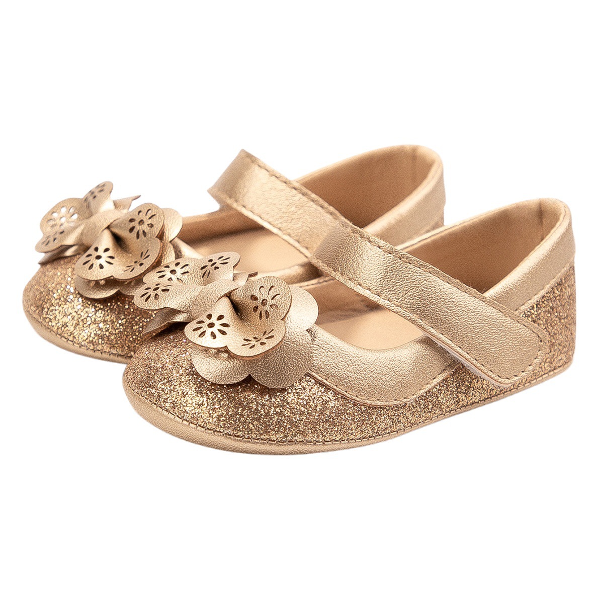 Cross-Border New Fashion Gold Edge Sequin Bow Princess Shoes Baby Shoes Non-Slip Soft Sole Toddler Shoes Baby Shoes