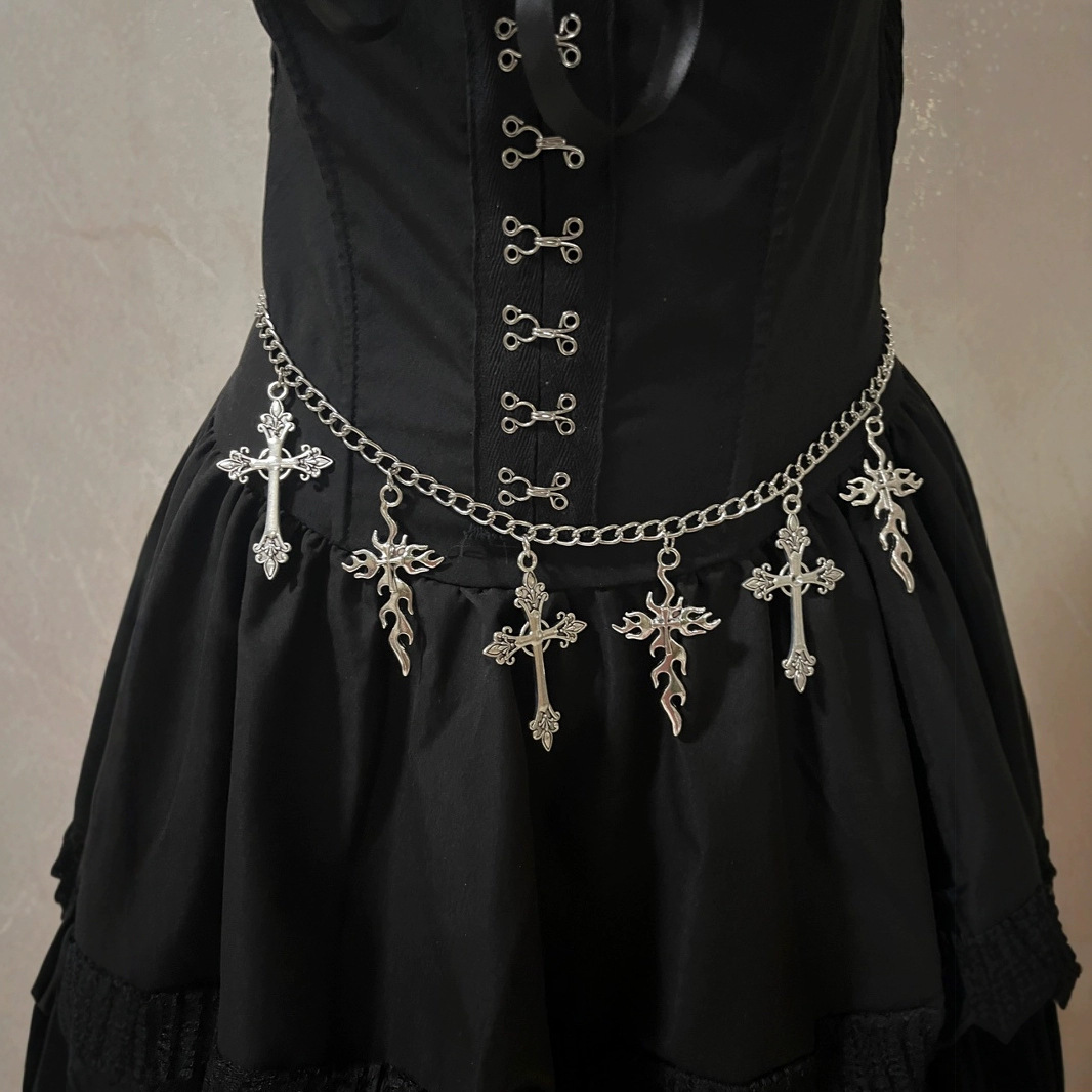 Cross-border new retro metal waist chain European and American alloy retro cross jewelry pants accessories pants chain wholesale