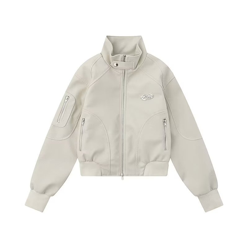 Picture of Cross-border American-style Street Design Stitching Collar Jacket Women's Autumn Functional Style Instagram Popular Brand Loose Short Leather