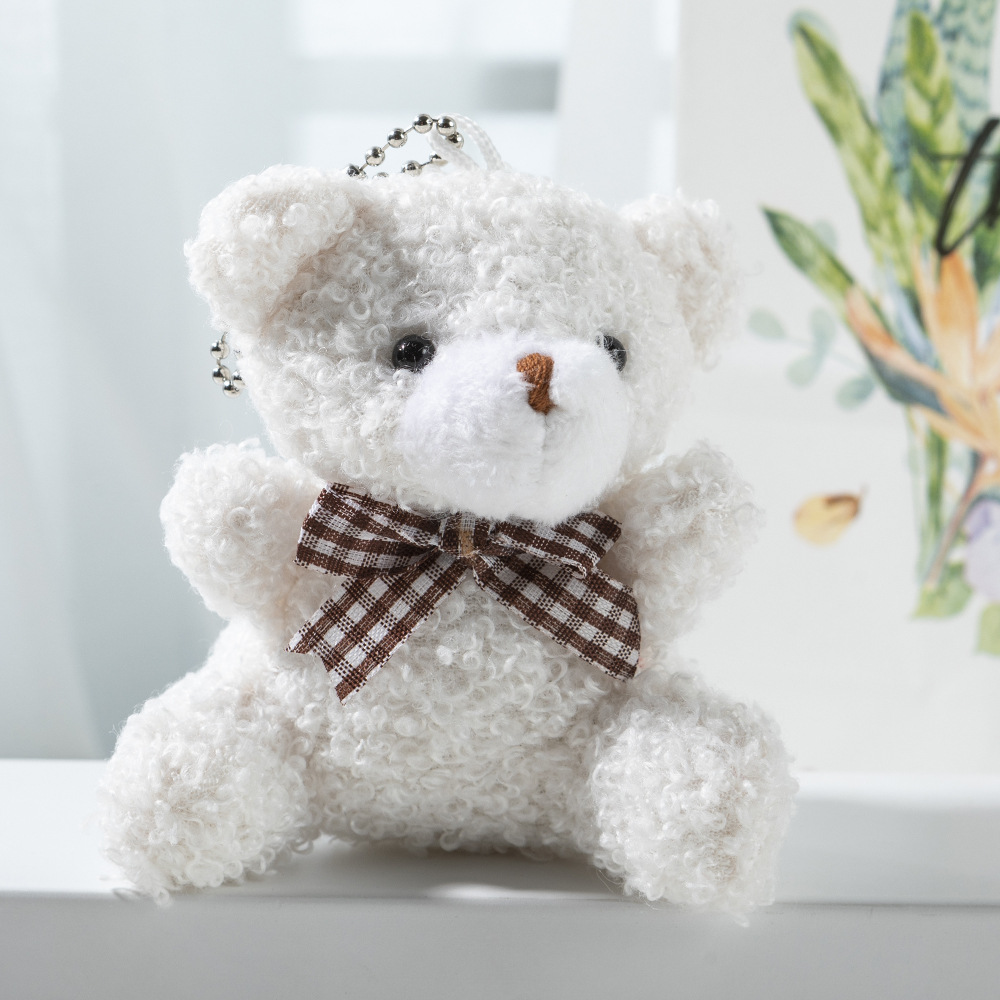 Picture of Cute cartoon mini bow tie bear short plush doll toy bag car keychain pendant doll wholesale
