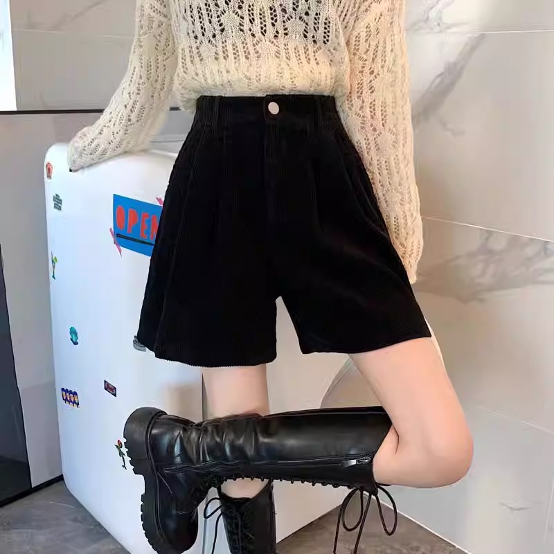 Corduroy A- Shorts Women's Autumn and Winter 2024 New Loose Slim Wide Leg Pants with Boots Outer Wear Casual Pants