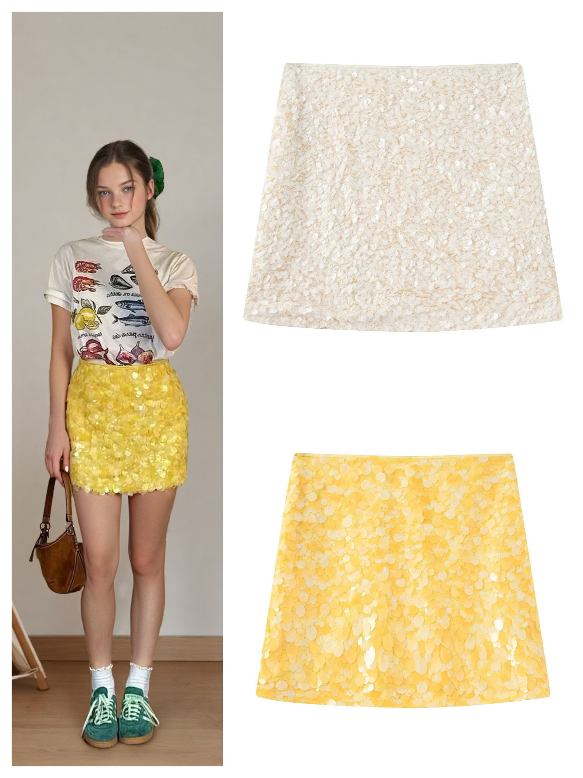 Za European and American Cross-Border 2025 New Women's Casual High-End Party Fashion Sequined Skirt
