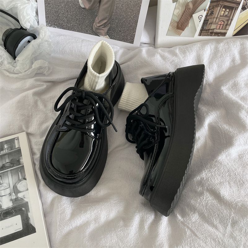 Thick-Soled British-Style Small Leather Shoes for Women Summer 2023 New Japanese Style Style with Skirt Design Niche Platform Lace-Up Weidong
