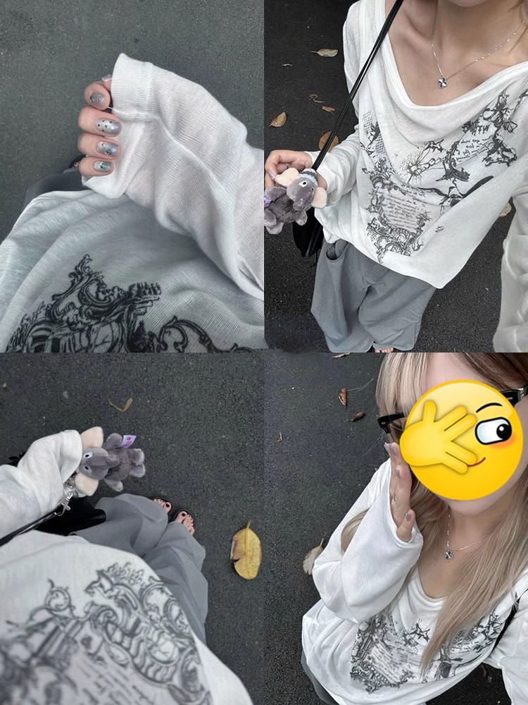 [Factory Source in stock Straight Hair] Sunscreen Blouse T-Shirt Women's Summer Spice Girl Loose Stacked Long Sleeve Top