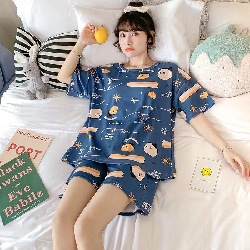 Korean style pajamas women's summer thin short sleeve cartoon girl student summer loose pajamas women's outdoor home wear