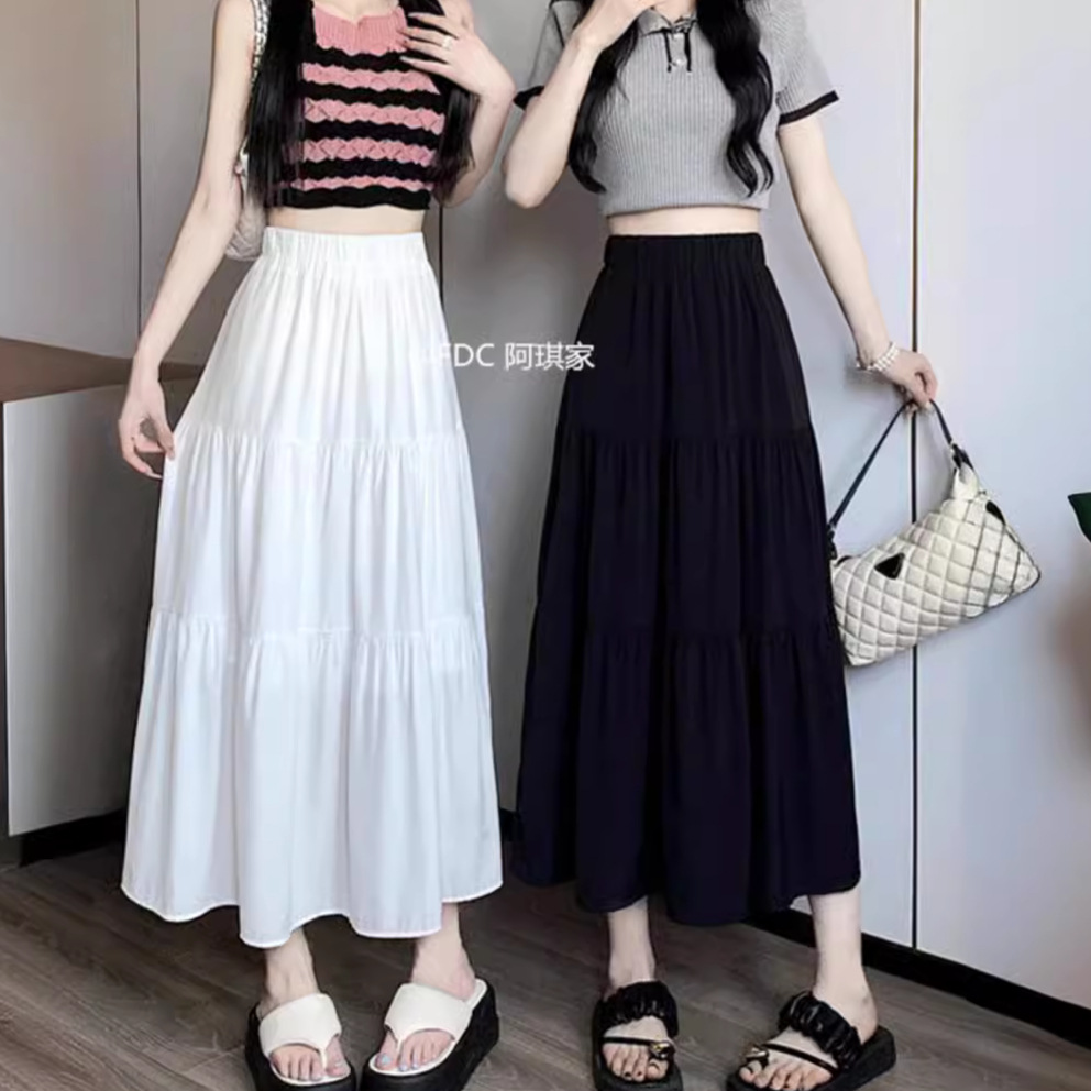 Long Skirt 2024 New White Skirt Women's Spring and Autumn Dipper Skirt Small Long Cake Skirt Summer Half