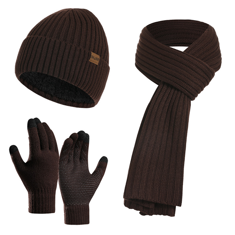 Picture of Factory autumn and winter New European and American knitted hat set Amazon men and women winter solid color scarf hat three-piece set