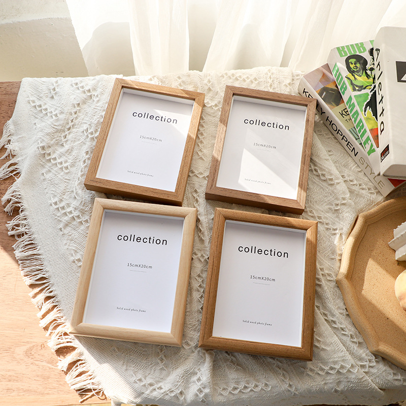 Picture of Photo Frame Table Modern Simple DIY Specimen 6inch Stereo Photo Frame Hollow Picture Frame Printed Logo Solid Wood Photo Frame