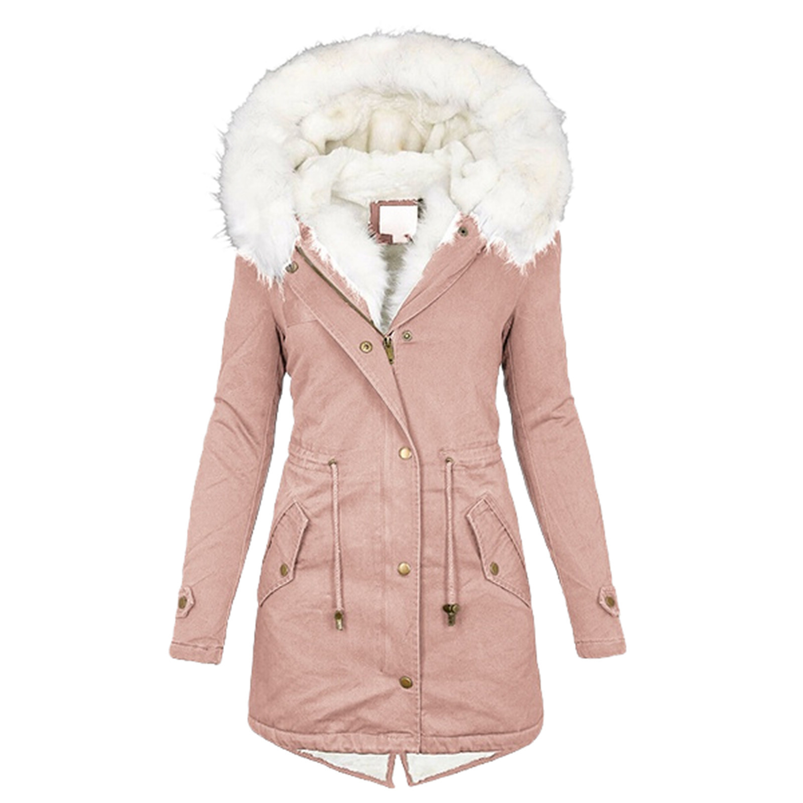 Picture of Autumn and Winter Hot Selling Export New Large Size Cotton Outwear Hooded Fur Collar Waist Thickeneded Mid-Length Women's Cotton Outwear