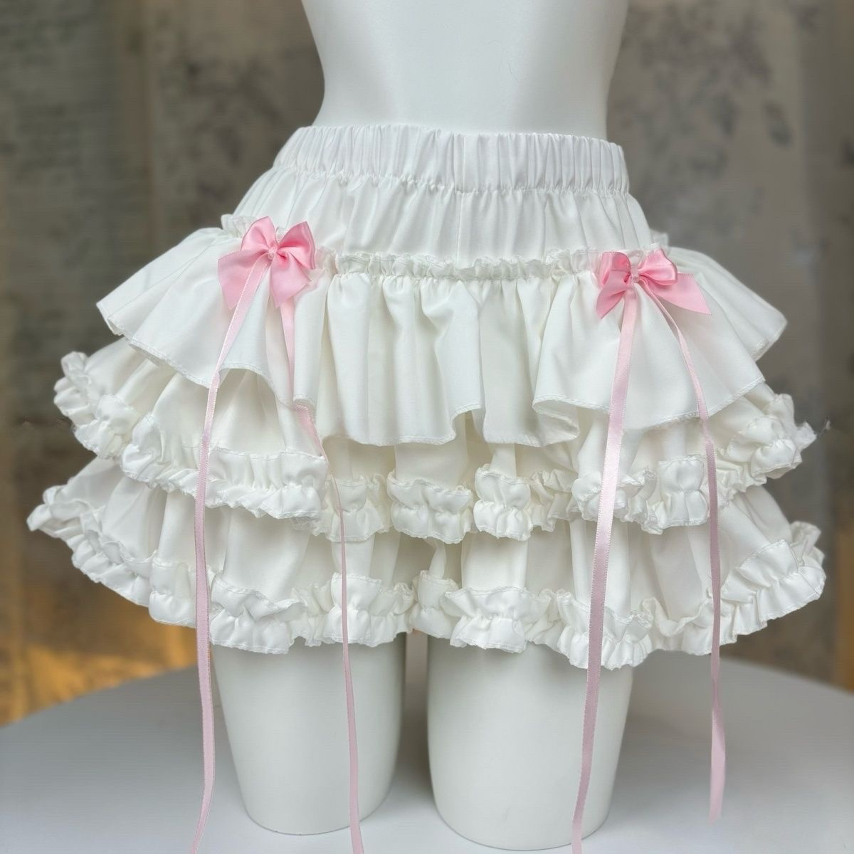 Pure Desire Sweet White Puffy Cake Skirt Petite High Waist Slimming Lace Ballet Elastic Waist Half Skirt
