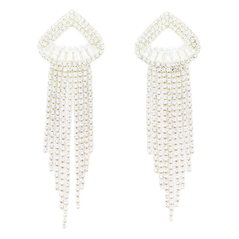Silver Needle Inlaid with Diamond Zircon Cut Out Triangle Tassel Earrings Exaggerated Claw Chain Super Flash Full Diamond Earrings European and American Cross-Border Earrings