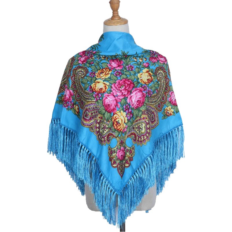 Ethnic Style Headscarf, Headscarf, Women's Retro Travel Printed Tassel Shawl, Printed Square Scarf, Cross-Border Ready Stock