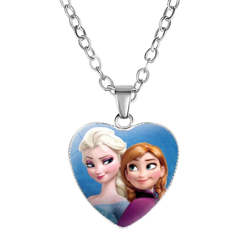 New Cartoon Frozen Princess Elsa Love Pendant Children's Necklace Snow White Mermaid Accessories
