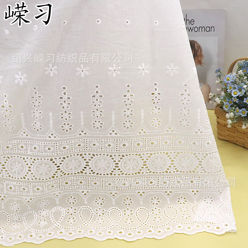Cotton Large Machine Embroidered Cloth Perforated Geometric Circle Women's Dress Short-Sleeved Fabric Stripesd Embroidered Embroidered Cloth