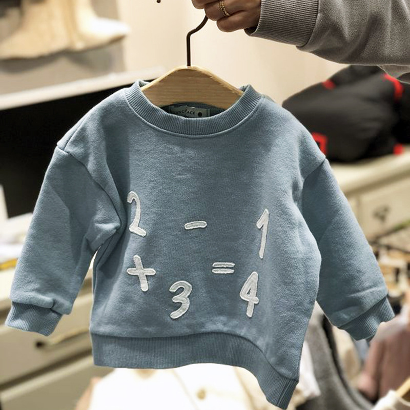 Picture of Autumn and winter clothing Korean children's clothing new boys and girls Korean fan loose thin velvet cotton sweater digital long sleeve top 2