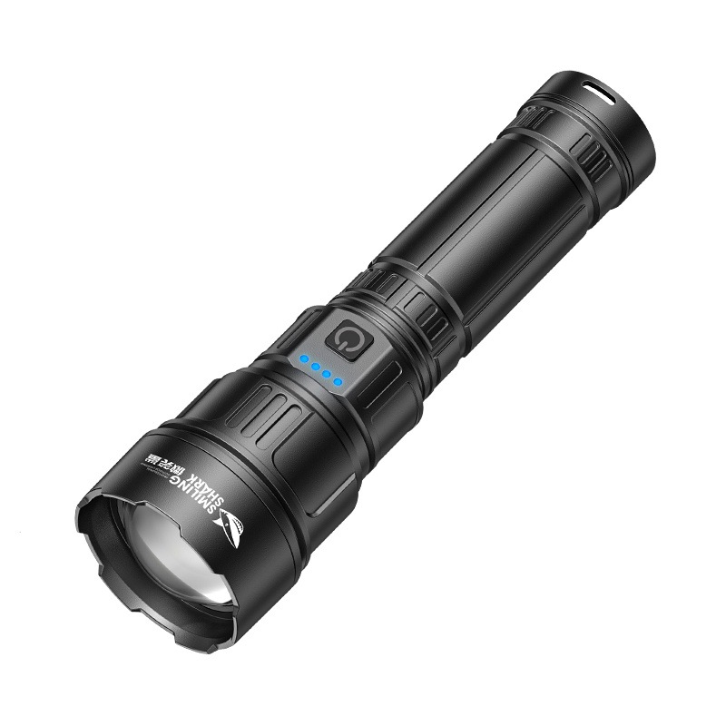 Smiling Shark Multifunctional Outdoor Lighting, High Brightness Flashlight, Tail Floodlight, Zoom, Red Light Warning, Ultra Light Available