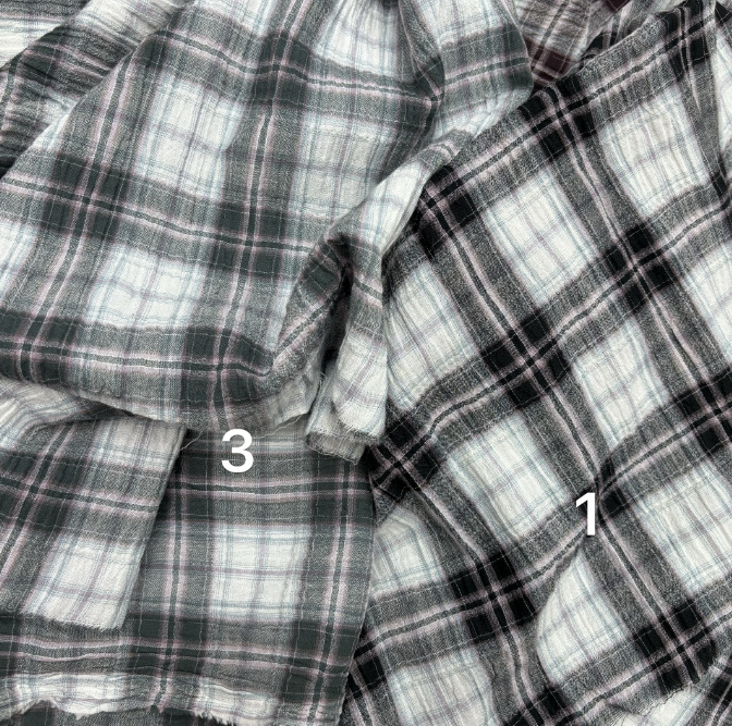 Cotton Wrinkled Plaid Spring and Summer Shirt Sun Protection Clothing Plaid Kidsren's Anti-mosquito Pants Women's Dress Camisole Tablecloth Material