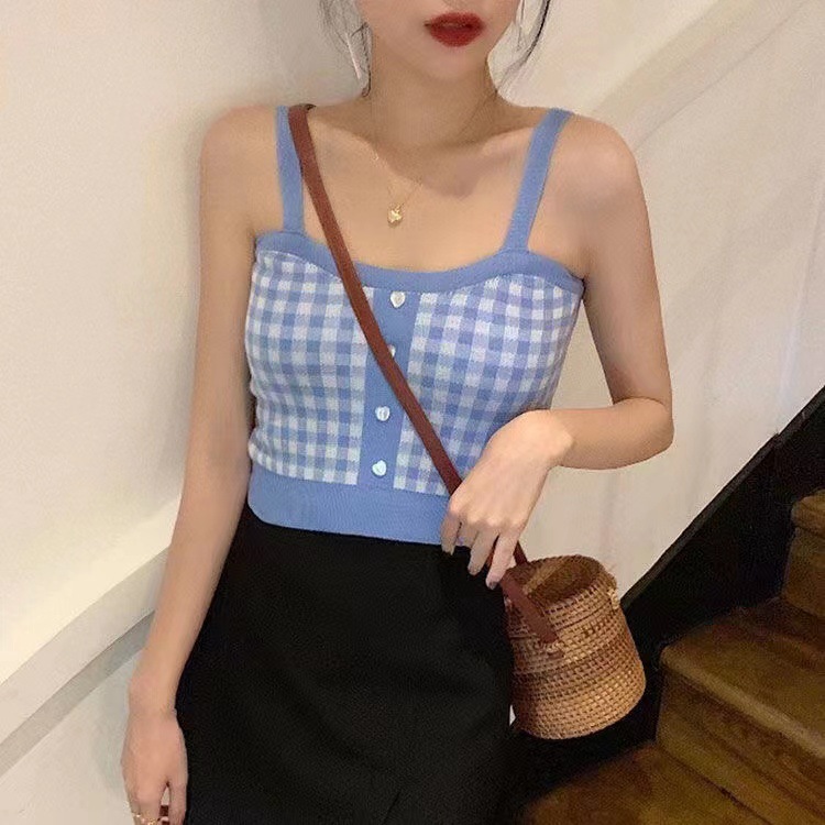 Picture of Plaid Camisole Women's Summer 2022 Inner Wear Tube Top Short Top Outer Wear Trendy Sweet and Spicy Style Hot Girl