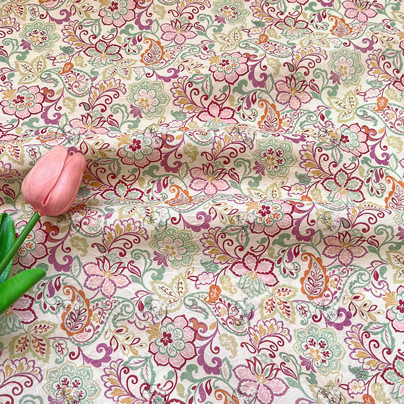 Soft color vines New Chinese style Hanfu cheongsam dress fabric Tencel jacquard fabric handmade DIY fabric