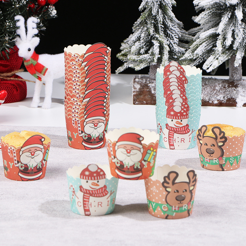 Christmas cupcake Base High Temperature cupcake Cartoon Elk Snowman cupcake Baking cupcake Paper Pocket