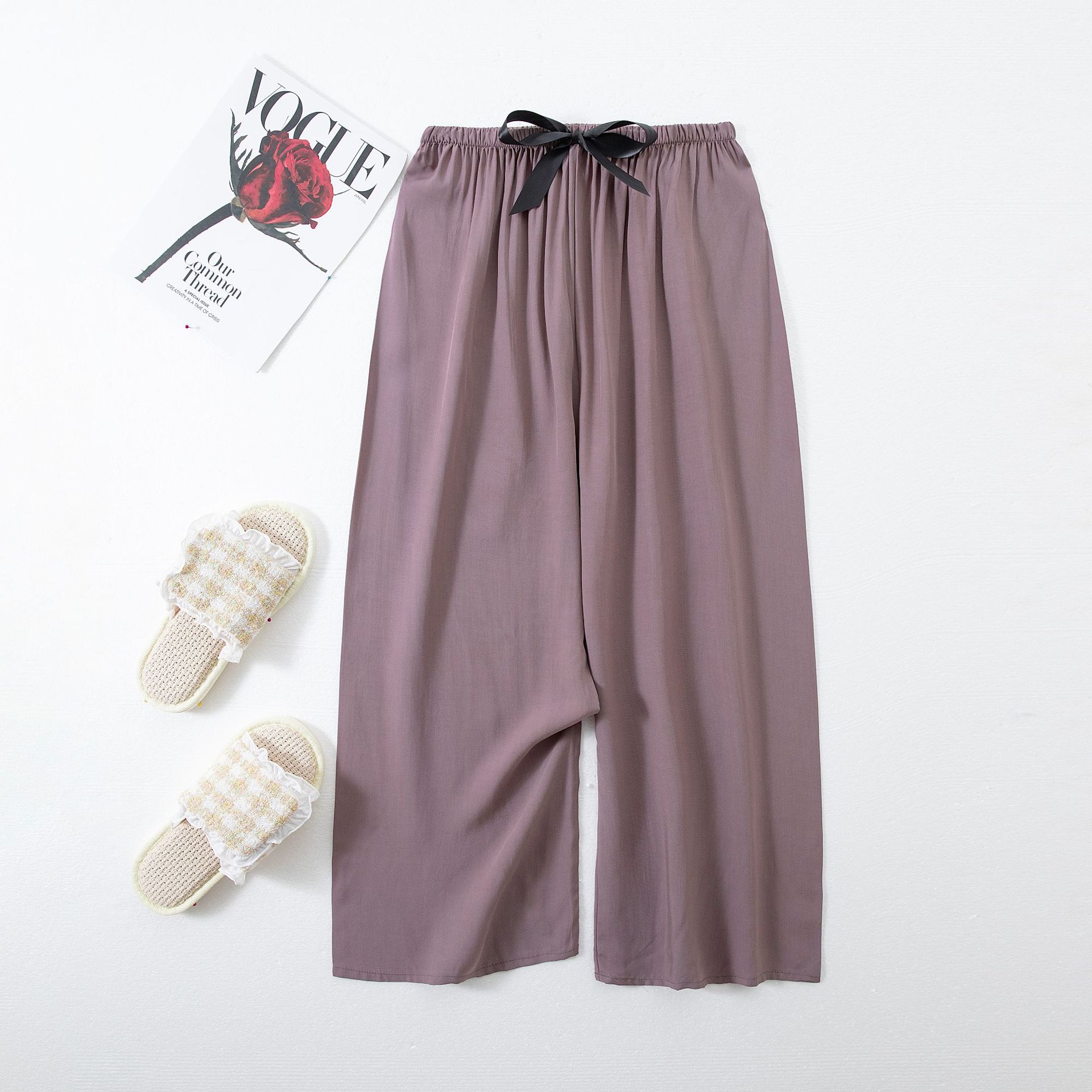 Picture of Cotton Silk Pajama Pants Women's Summer Thin Black and White Cartoon Style Wide Leg Pants Large Size Loose Outer Wearing Foreign Trade Beach Pants