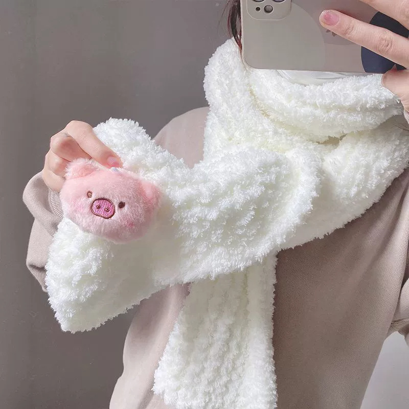 Coral velvet scarf handmade diy wool cute pig scarf hand-woven scarf material package gift for male and girlfriend