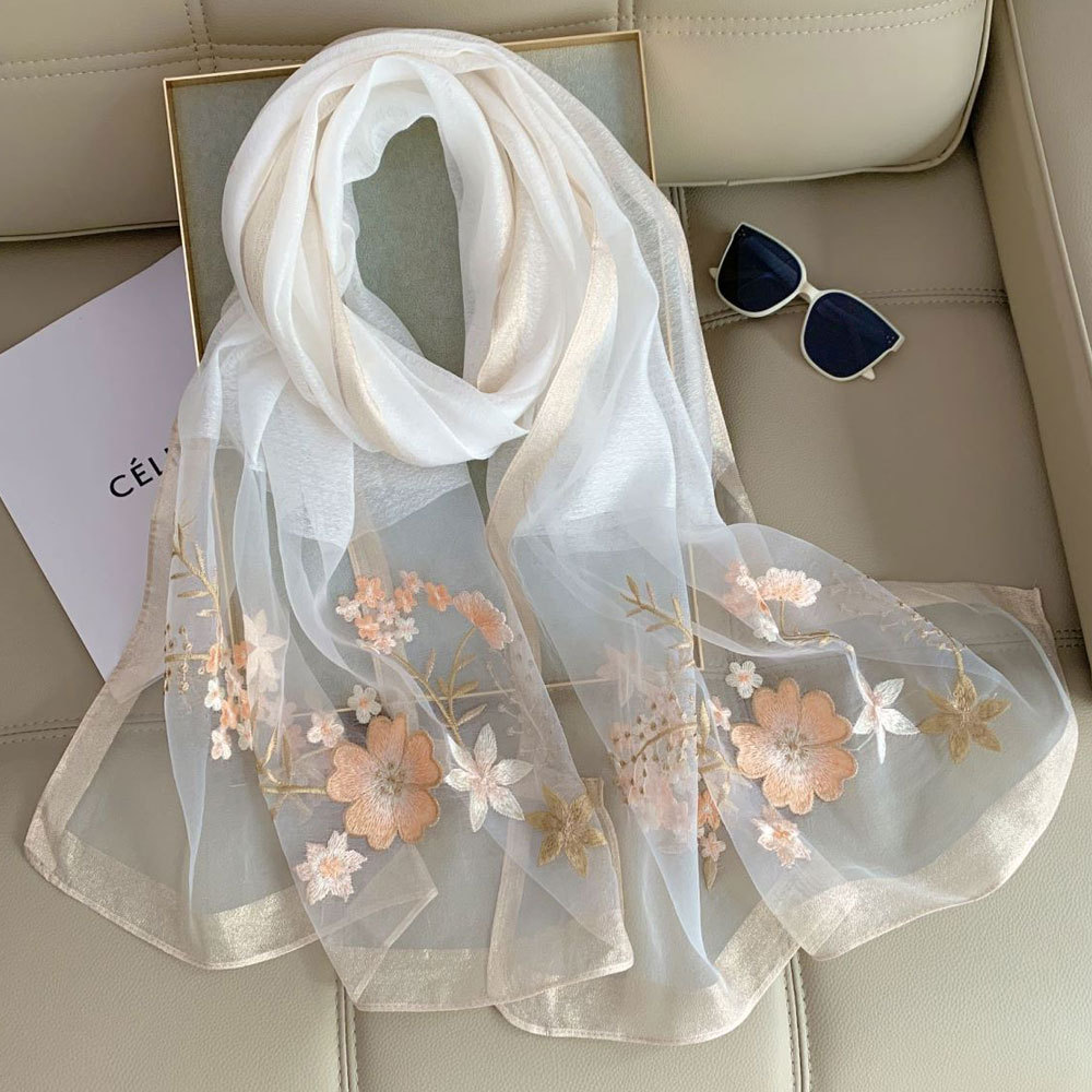 2024 Fashion Autumn and Winter New Style Silk Wool Scarf Women's Warm Mulberry Silk Printed Shawl Scarf Scarf Western Style Scarf